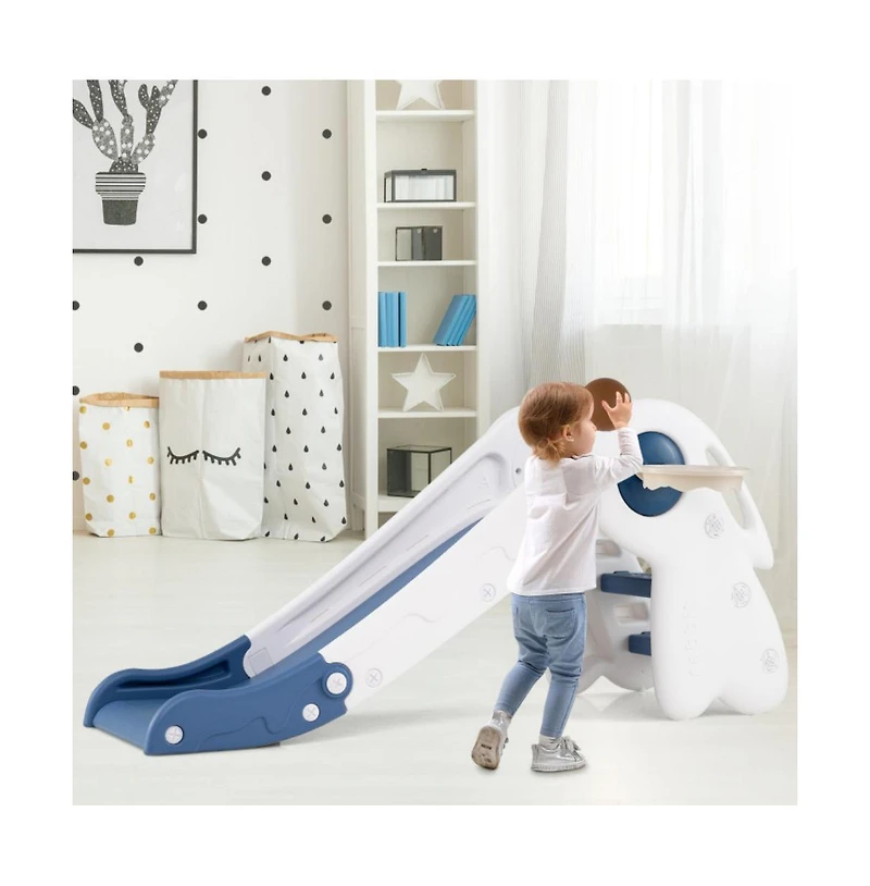 Hongge Kids Indoor Playground with Folding Slide Climber and Basketball Hoop