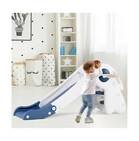 Hongge Kids Indoor Playground with Folding Slide Climber and Basketball Hoop