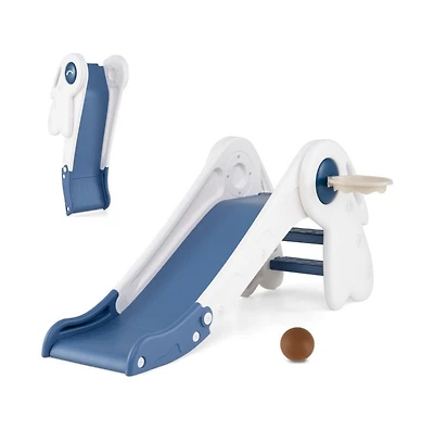 Hongge Kids Indoor Playground with Folding Slide Climber and Basketball Hoop