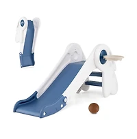 Hongge Kids Indoor Playground with Folding Slide Climber and Basketball Hoop