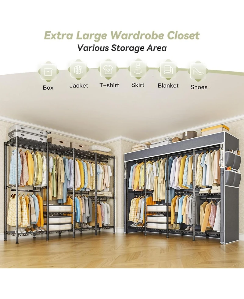 Raybee Clothes Rack with Cover,Clothing Rack for Hanging Clothes,Portable Closet,Adjustable,1150LBS