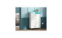 5 Drawer Wooden Dressers for Bedroom with Led Lights & Charging Station