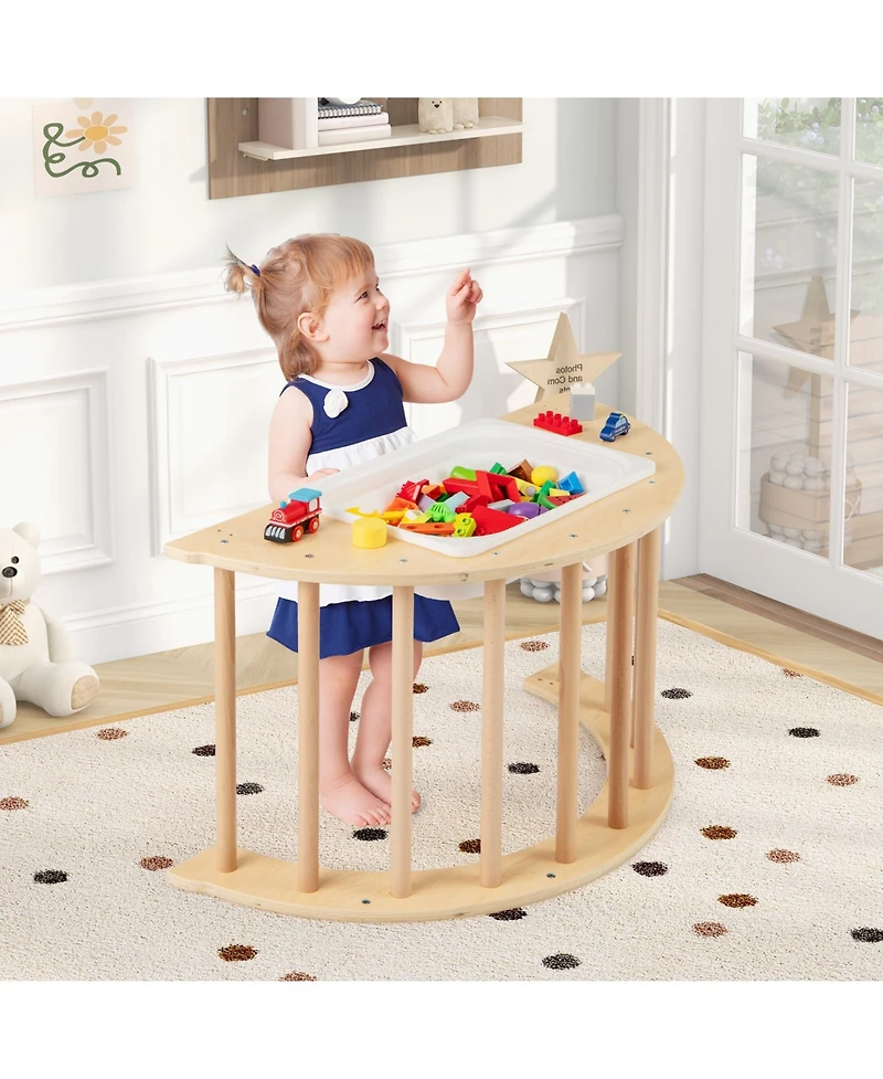 Hongge 6 in 1 Wooden Kids Climbing Arch Playset with Rocker Ladder Sensory Table and Cushion