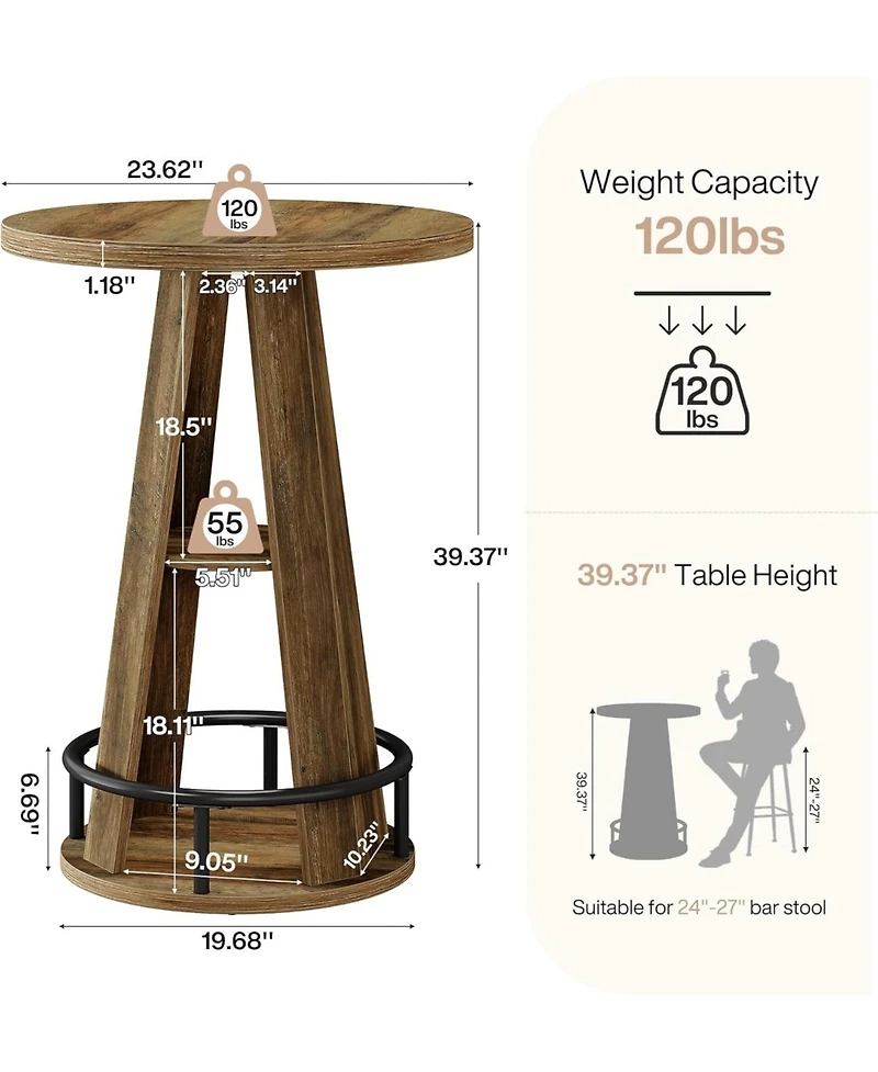 Tribesigns Round Bar Table, 39.4" H High Top Bistro Table with Storage