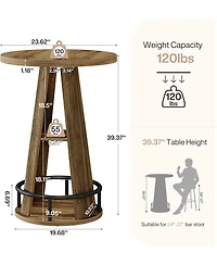 Tribesigns Round Bar Table, 39.4" H High Top Bistro Table with Storage
