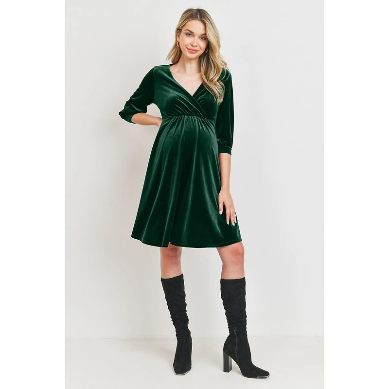 Hello Miz Maternity Velvet V Neck Wrap Nursing Dress