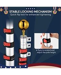 Yescom Ez Go 25Ft Commercial Telescoping Flag Pole Kit Portable Display Sign Banner Pole for Outside Hotel Business Events Advertising Flag Silver