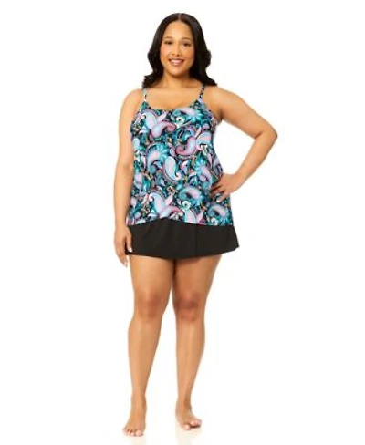 Island Escape Plus Size Scoop Neck Cape Town Tankini Top Skirt