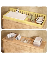 Homsee Solid Wood Changing Table with 10 Drawers and Guardrails,Chest of Drawers