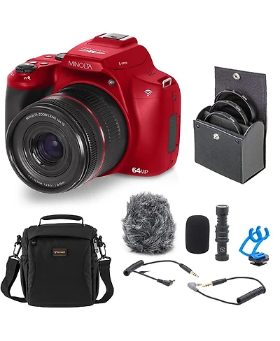 Minolta MNB10Z 64MP Camera Bundle w/ Mic, Filter Kit & Bag - Red
