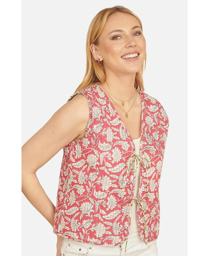 Yumi Women's Indian Floral Reversible Quilted Jacket