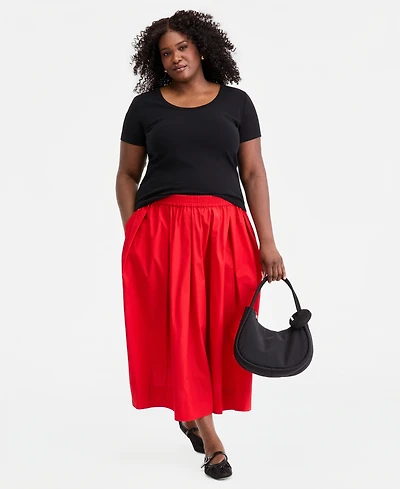 On 34th Trendy Plus Pull-On Cotton Midi Circle Skirt, Macy's Exclusive