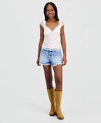 Just Polly Juniors' Lace Cap-Sleeve Top