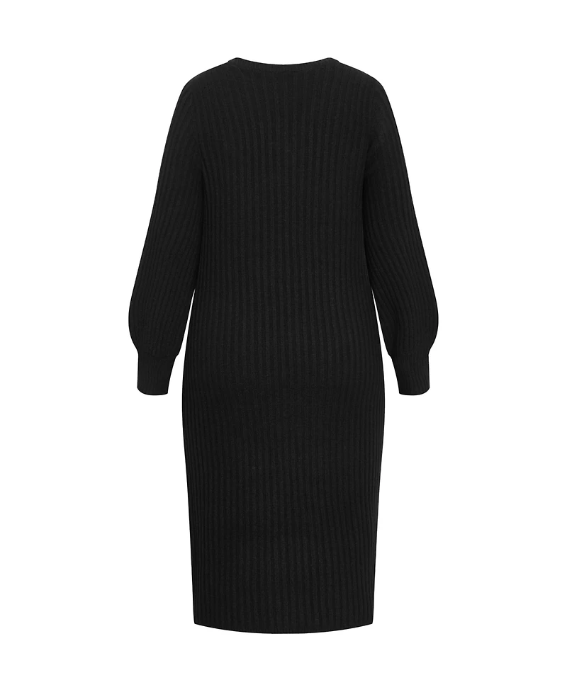 City Chic Plus Sarah Long Sleeve Rib Dress