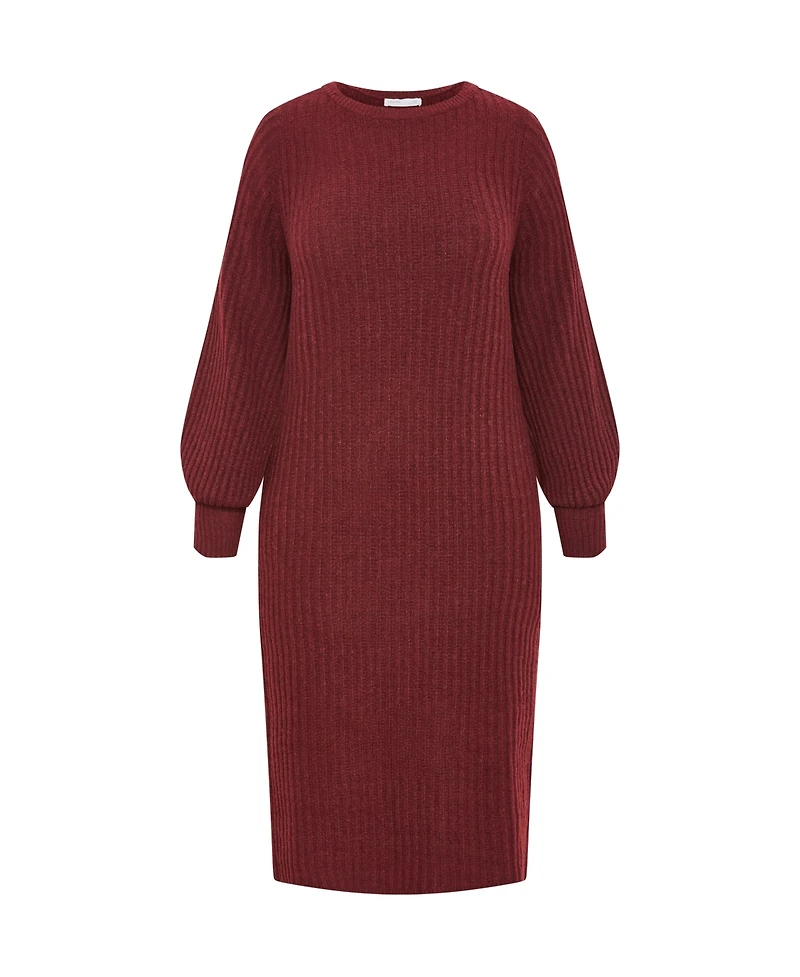 City Chic Plus Sarah Long Sleeve Rib Dress