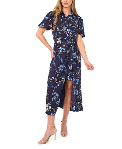 CeCe Women's Button-Front Midi Shirt Dress