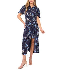 CeCe Women's Button-Front Midi Shirt Dress