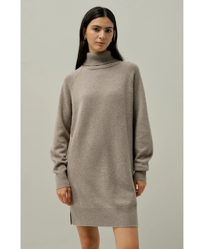 Lilysilk Women's Wool-Cashmere Turtleneck Sweater Dress