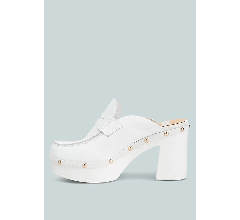 Lyrac Recycled Leather Platform Clogs White