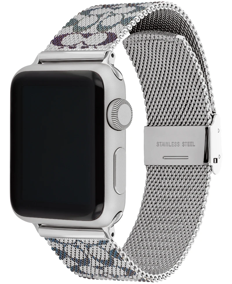 Coach Women's Silver Tone Stainless Steel with Blue and Purple Sig C Mesh Apple Watch, Strap 38mm, 40mm, 41mm
