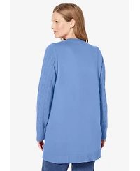 Woman Within Women's Within Cotton Cable Knit Cardigan Sweater