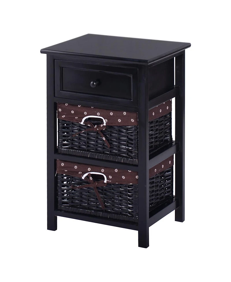sumyeg 3 Tiers Wooden Storage Nightstand with 2 Baskets and 1 Drawer