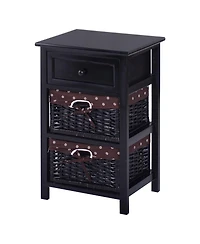 sumyeg 3 Tiers Wooden Storage Nightstand with 2 Baskets and 1 Drawer