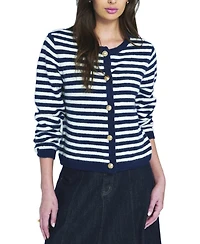 Elle Collection Women's Fuzzy Striped Cardigan Sweater