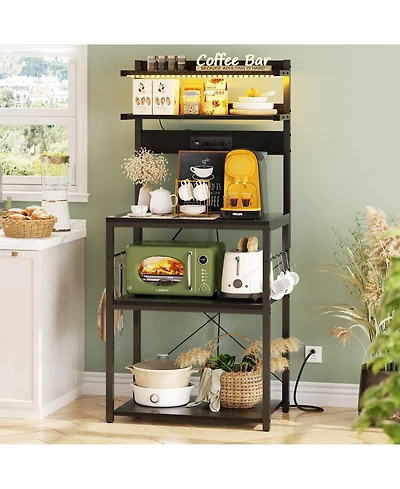 Aheaplus 23.6'' Wide Mdf/Metat Small Microwave Stand 5-Tier Bakers Rack with Power Outlet and Led Light