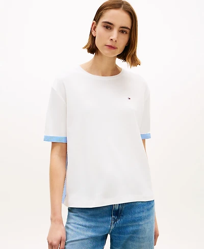 Tommy Hilfiger Women's Rib Mixed Media Back Short-Sleeve T-Shirt