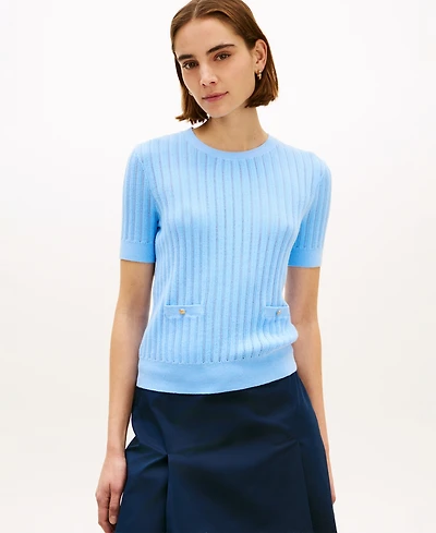 Tommy Hilfiger Women's Pointelle Ribbed Short-Sleeve Sweater