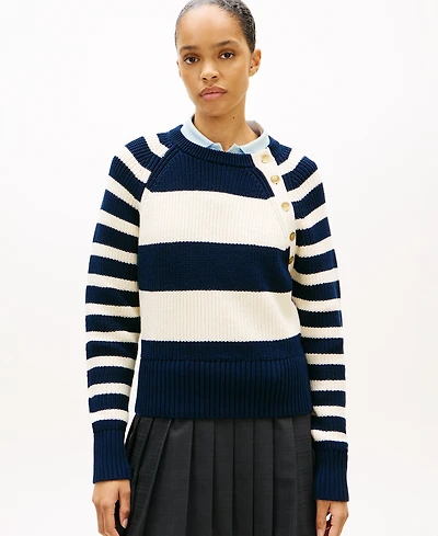 Tommy Hilfiger Women's Gold-Tone Button Utility Crewneck Sweater