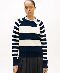 Tommy Hilfiger Women's Gold-Tone Button Utility Crewneck Sweater