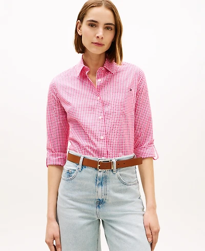 Tommy Hilfiger Women's Gingham Print Roll-Tab Shirt