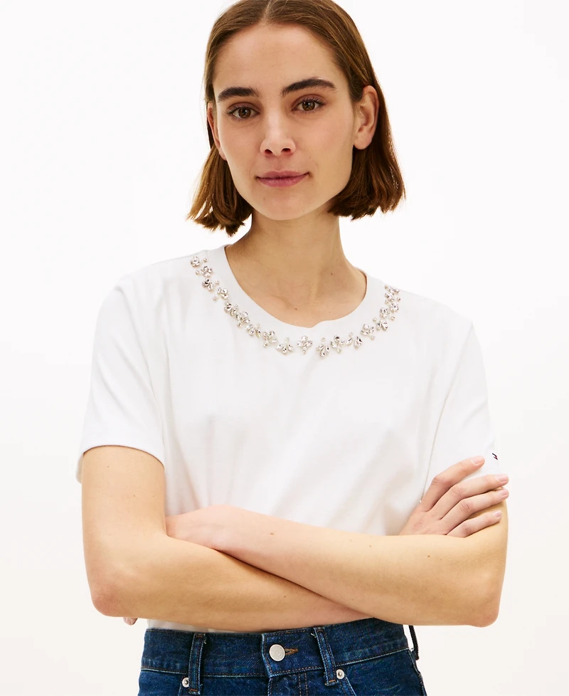 Tommy Hilfiger Women's Ribbed Bling T-Shirt