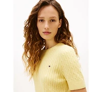 Tommy Hilfiger Women's Pointelle Ribbed Short-Sleeve Sweater
