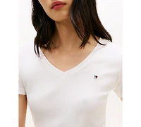 Tommy Hilfiger Women's Rib Slim V-Neck Short-Sleeve T-Shirt