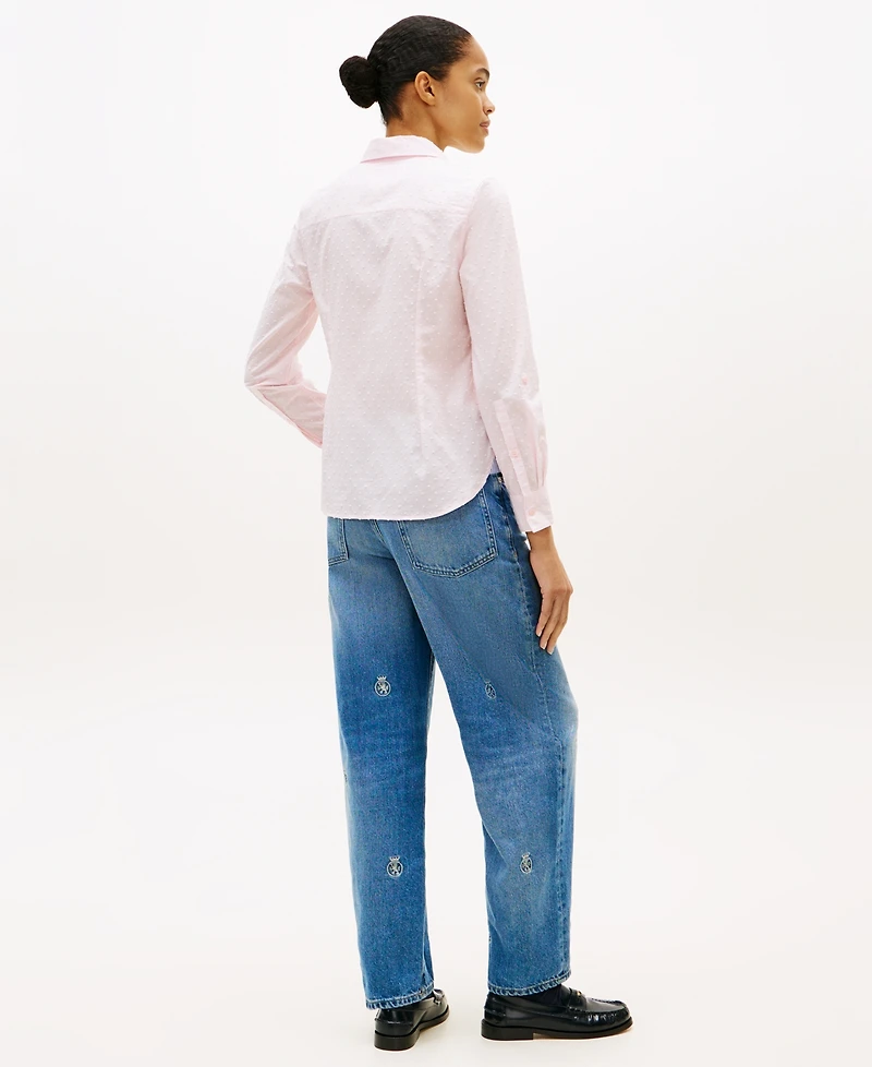 Tommy Hilfiger Women's Clip Dot Roll-Tab Collared Shirt