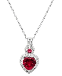Macy's Lab Ruby (2.39 ct. t.w.) & Lab Grown White Sapphire (0.37 ct. t.w.) Heart Necklace in Sterling Silver