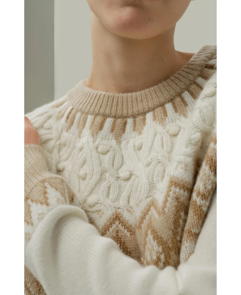 Lilysilk Women's Wool-Cashmere Fair Isle Sweater