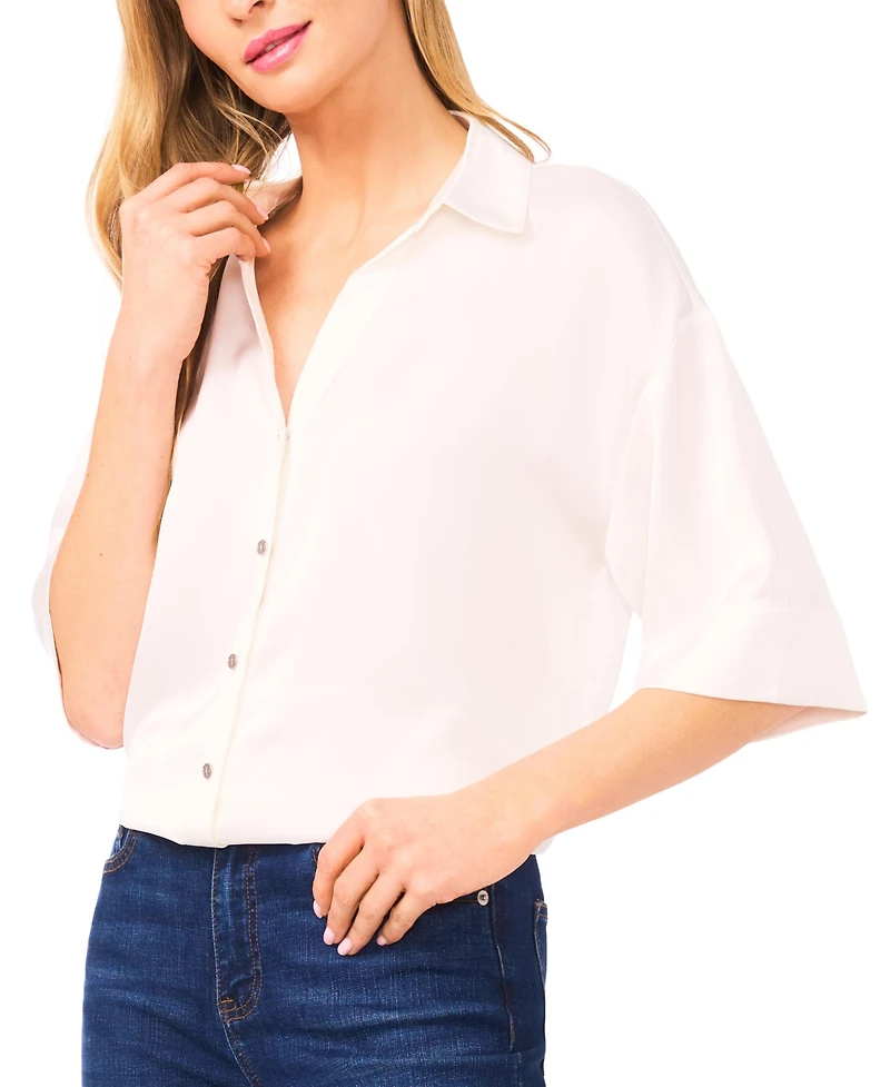 CeCe Women's Drop Shoulder Button-Up Shirt