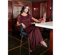 Sl Fashions Women's Glitter Mesh Ruched Waist Long Dress