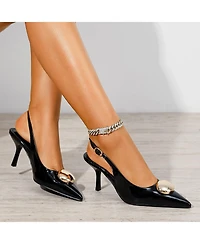 Berness Carlotta Patent Slingback Heels with Gold Dome Accent