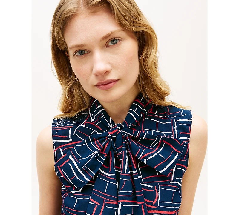 Tommy Hilfiger Women's Printed Bow Front Sleeveless Shirt