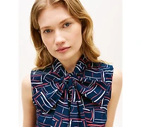 Tommy Hilfiger Women's Printed Bow Front Sleeveless Shirt