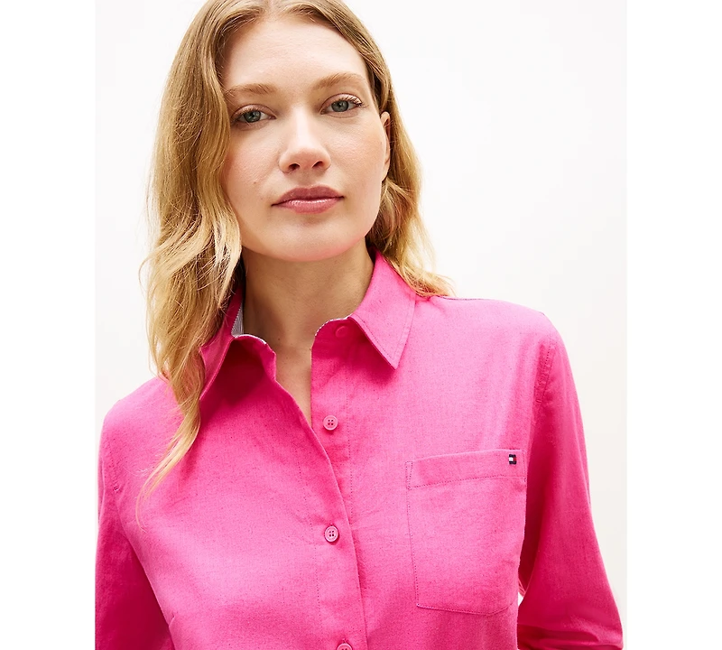Tommy Hilfiger Women's Roll-Tab Sleeve Collared Shirt