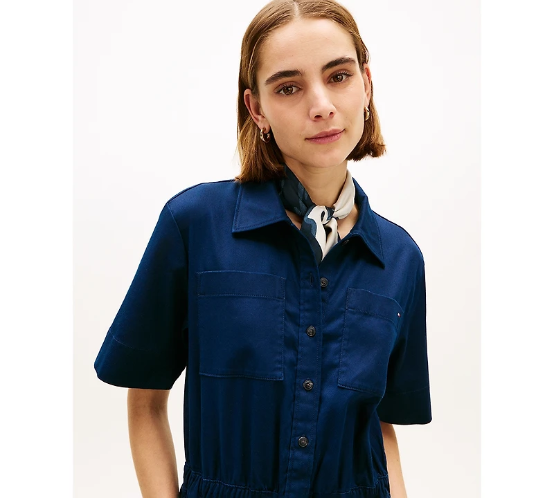 Tommy Hilfiger Women's Utility Shirt Short-Sleeve Jumpsuit