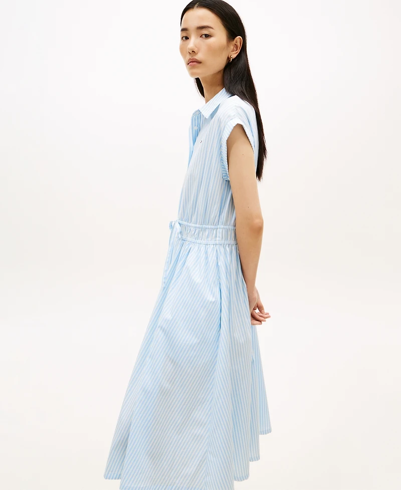 Tommy Hilfiger Women's Smocked Waist Sleeveless Shirt Dress