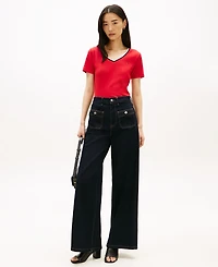 Tommy Hilfiger Women's Stripe Slim V-Neck Short-Sleeve T-Shirt