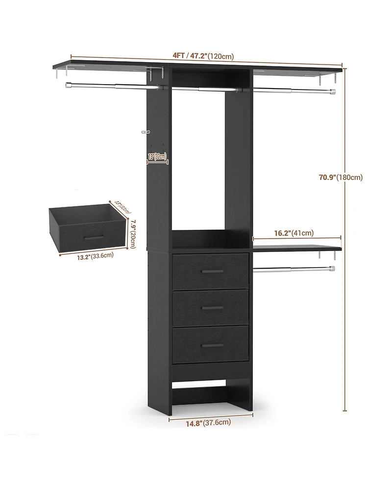 Aheaplus 4FT Small Closet Organizer with Fabric Drawers